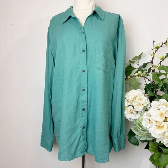 UNIVERSAL THREAD | linen relaxed fit button down shirt |  large | green - Picture 1 of 10